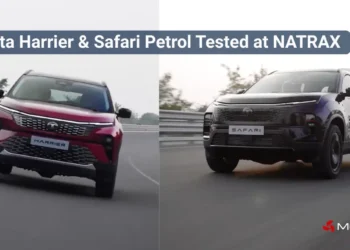 Tata Harrier and Safari petrol SUVs undergoing performance testing at NATRAX