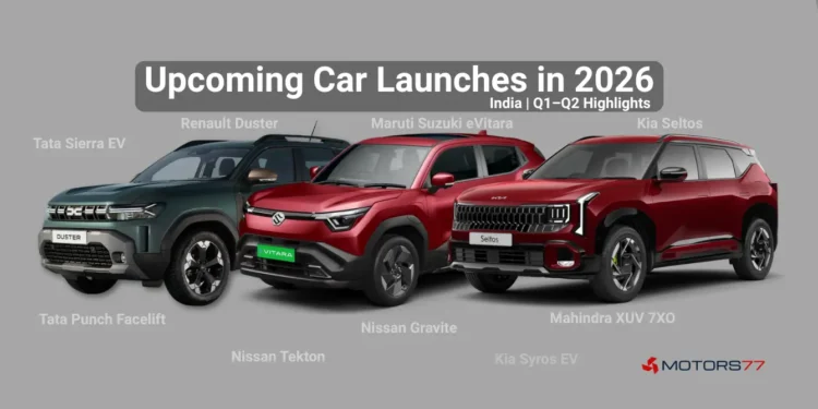 Upcoming car launches in 2026 in India featuring Renault Duster, Maruti Suzuki eVitara and Kia Seltos
