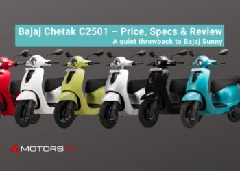 Bajaj Chetak C2501 electric scooter shown in all available colour options
