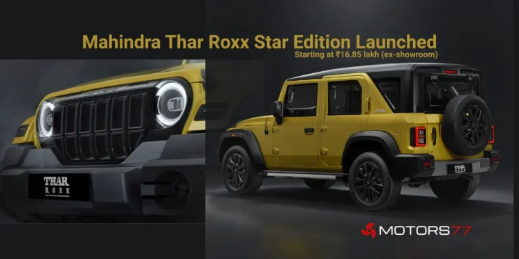 Mahindra Thar Roxx Star Edition launched in Citrine Yellow with blacked-out styling