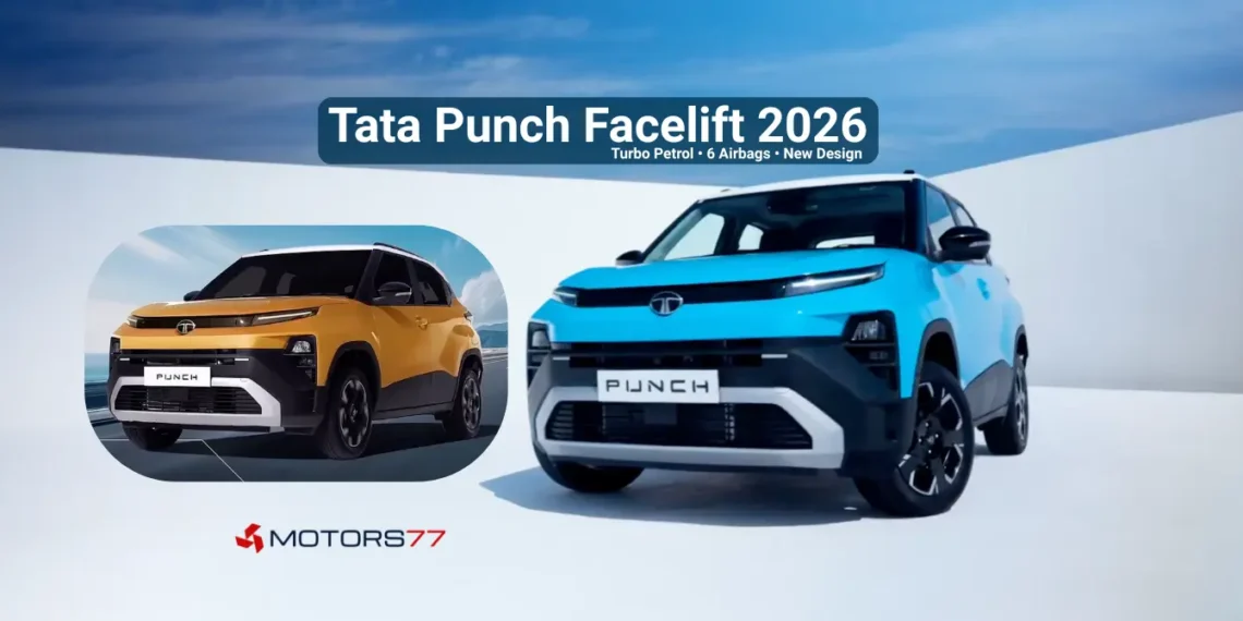 Tata Punch Facelift 2026 exterior design showing new front styling, LED lights and dual-tone colour options