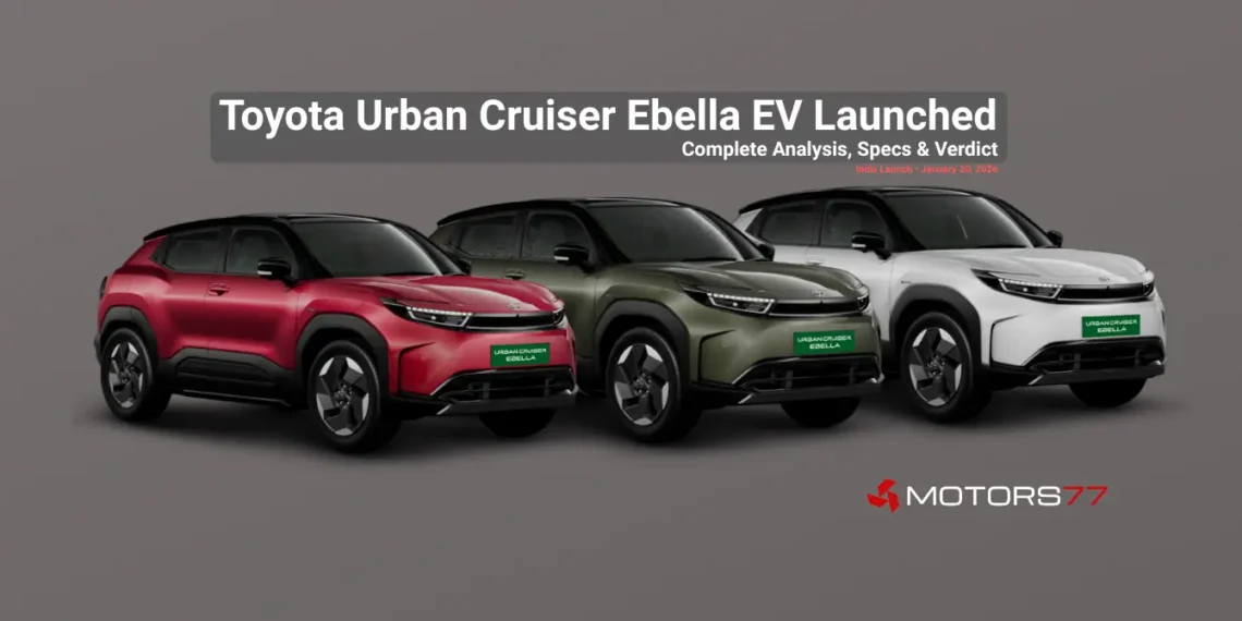 Toyota Urban Cruiser Ebella EV launched in India showing three colour options with exterior design highlights and electric SUV styling