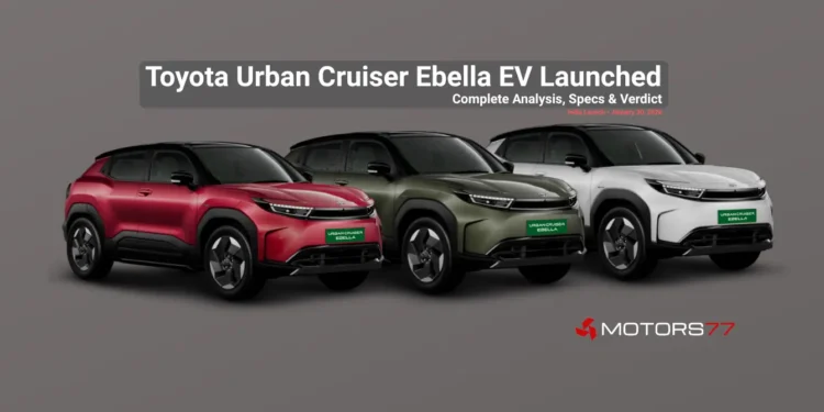 Toyota Urban Cruiser Ebella EV launched in India showing three colour options with exterior design highlights and electric SUV styling