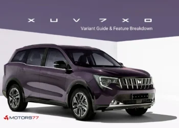 Mahindra XUV7XO Variant Guide banner showing SUV exterior with variant guide and feature breakdown