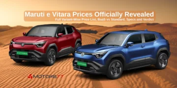 Maruti e Vitara prices in India officially revealed showing red and blue electric SUV variants