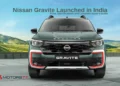Nissan Gravite launched in India showing front view with price and specifications banner