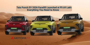 Tata Punch EV 2026 facelift launched at ₹9.69 lakh showing three colour variants in India