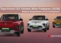 Tata Punch EV variant wise features 2026 comparison showing Smart to Empowered Plus S models