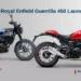 2026 Royal Enfield Guerrilla 450 launched in India showing red and blue variants with price features and specifications