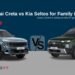 Hyundai Creta vs Kia Seltos 2026 comparison for family SUV buyers covering space comfort safety and running costs