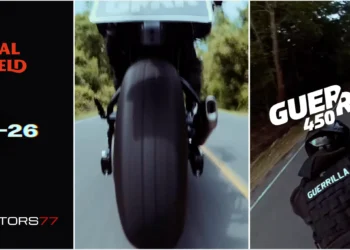 2026 Royal Enfield Guerrilla 450 teaser banner showing launch date March 27 2026