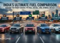 Petrol vs Diesel vs CNG vs Hybrid vs EV car comparison in India showing Baleno, Sonet, Punch CNG, Grand Vitara Hybrid and Nexon EV