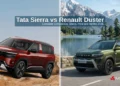 Tata Sierra vs Renault Duster comparison 2026 showing design, specs, price and features of both SUVs