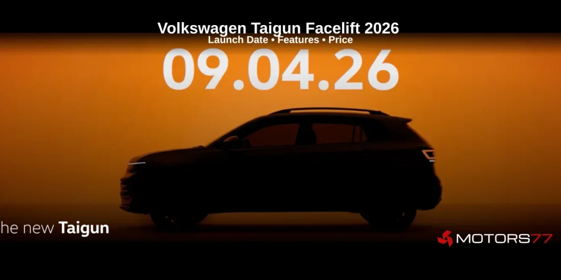 Volkswagen Taigun Facelift 2026 teaser showing SUV silhouette and April 9 2026 launch date