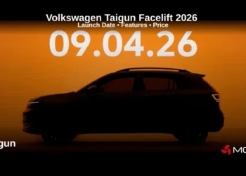 Volkswagen Taigun Facelift 2026 teaser showing SUV silhouette and April 9 2026 launch date